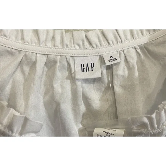 NWT Gap Women Top XL White Puff Sleeve Button Front Ruffle V-Neck - Picture 7 of 9